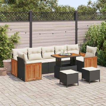 vidaXL Tuinbankenset 10 st 10-Aantal zitplaatsen Zwart en, Verzenden, Nieuw, Rotan, Meer dan 8 zitplaatsen