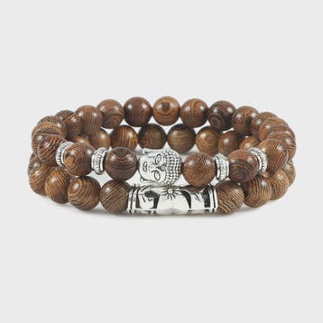 Set van 2 Houten Kralen Armbanden met Buddha & Natuursteen -, Verzenden, Nieuw