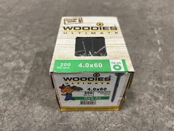 Veiling - 4x Woodies spaanplaatschroef 4,0x60mm rvs TX20 200, Nieuw
