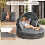 LIVSK Patio Rond Bed met Uitschuifbaar Zonnescherm - Handgew, Verzenden, Nieuw