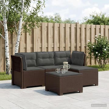 vidaXL 4-Persoons Tuinbank met Kussens Rieten Look PP Bruin, Verzenden, Nieuw