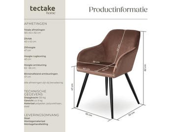 tectake® Eetkamerstoel Marilyn - Gestoffeerd - Fluweellook -, Verzenden, Nieuw