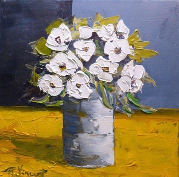 R. Vincent (1954) - Vase blanc et fleurs blanche oeuvre de, Antiek en Kunst