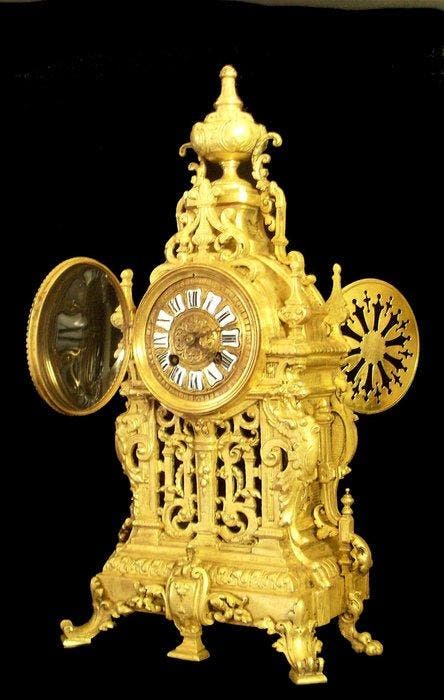 Pendule Louis XIV - Verguld brons - 1850-1900 - bronzen klok, Antiek en Kunst, Antiek | Klokken