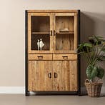 Vitrinekast Mangohout Britt 115 cm, Huis en Inrichting, Kasten | Vitrinekasten, Verzenden, Nieuw, Overige houtsoorten, Industriële meubels