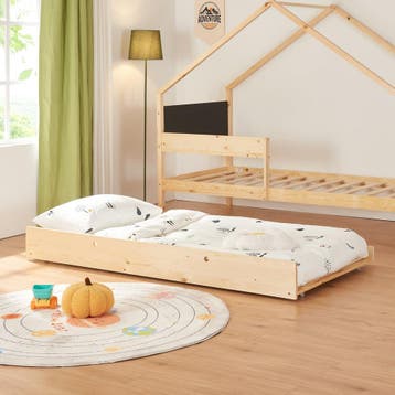 Kinderbed Sodankylä huisbed met onderschuifbed 90x200 cm nat, Verzenden, Nieuw