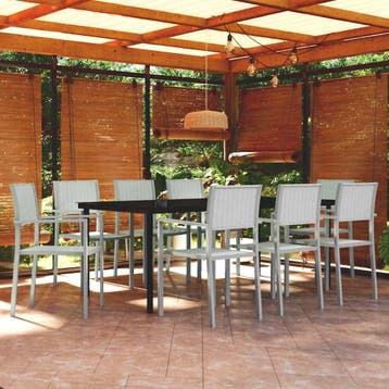 vidaXL 9-delige Tuinset wit, Verzenden, Textileen, Nieuw, 8 zitplaatsen