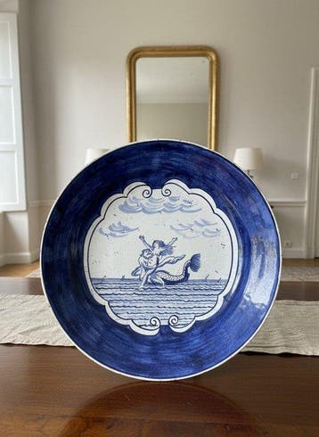 Wandbord - Delfts blauw - Mythologische marinescène