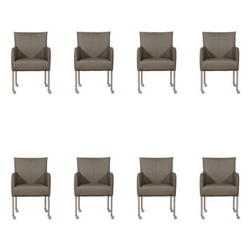 Set van 8 Leren eetkamerstoelen Desire - Toledo Smog, Ophalen of Verzenden, Nieuw, Leer, Vijf, Zes of meer stoelen