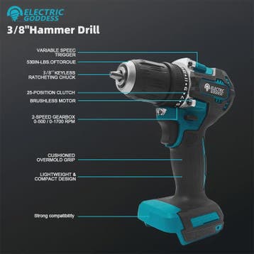 Krachtige Brushless Accuboormachine 1700 RPM - 10mm Klauw -, Doe-het-zelf en Verbouw, Verzenden, Nieuw