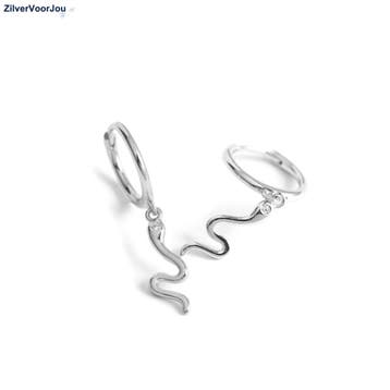 Zilveren slang huggie hoops, Verzenden, Nieuw, Zilver