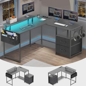 L-vormig Bureau met LED Verlichting, 2 Stopcontacten, USB/Ty, Verzenden, Nieuw