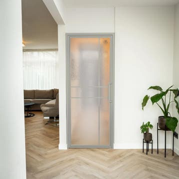 Stalen Binnendeur Kiezelgrijs 6 Vlaks Kathedraalglas Luxe de, Minder dan 80 cm, Binnendeur, Nieuw, Metaal