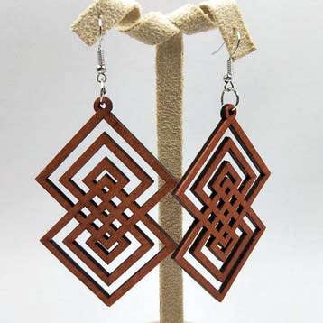 African Print Earrings | Bruin dubbel pentagon wooden earrin, Ophalen of Verzenden, Nieuw