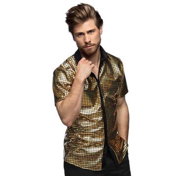 Disco Shirt Geblokt Diamond Goud Heren, Ophalen of Verzenden, Nieuw