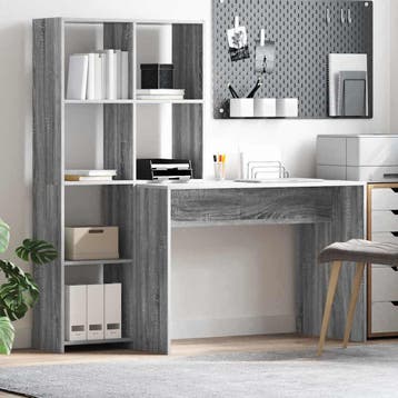 vidaXL Bureau met plank Grijs Sonoma 138,5 x 55 x 143 cm, Huis en Inrichting, Bureaus, Verzenden, Nieuw