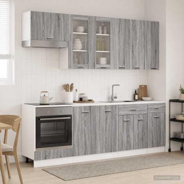 vidaXL Keukenblok LYON 8 st Grijs Sonoma Bewerkt hout, Verzenden, Nieuw, Grijs
