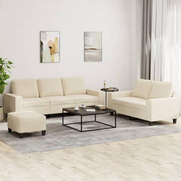 vidaXL 3-delige Loungeset stof crèmekleurig, Huis en Inrichting, Banken | Bankstellen, Verzenden, Nieuw, Vierpersoons of meer