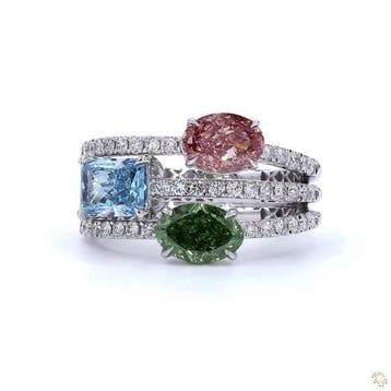 Ring - 14 karaat Witgoud - 3.65ct. tw. Gemengde kleuren, Nieuw