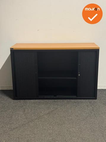 Basic - Roldeurkast - 75x120x43 cm - Zwart - Beuken topblad, Werkplek, Ophalen of Verzenden, Gebruikt, Kast