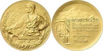 Vergoudete brons medaille ohne Jahr Reichenberg, Verzenden