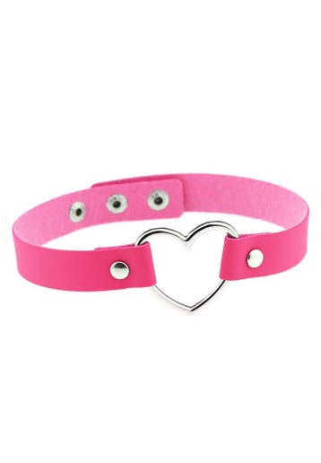 KIMU® Choker Roze Hartje Pu Leer Collar Ketting Hart Halsban, Sieraden, Tassen en Uiterlijk, Kettingen, Kunststof, Verstelbaar