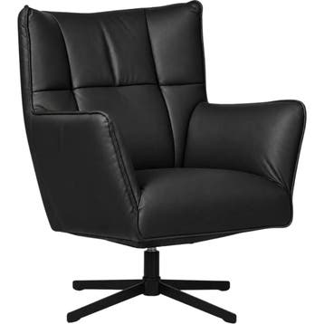 Leren draaifauteuil Lovely - Massif Nero (zwart), Nieuw, Ophalen of Verzenden, 75 tot 100 cm, Eigentijds, Modern, Retro, Vintage