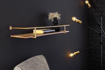 Massieve wandplank HERITAGE 75 cm naturel grenenhout goud, Ophalen of Verzenden, Nieuw