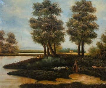 Europese school (XX) - Veduta di paesaggio, Antiek en Kunst