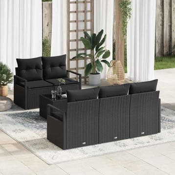 vidaXL Tuin Sofa Set 6 st 5-Aantal zitplaatsen Zwart poly, Verzenden, Nieuw, 6 zitplaatsen
