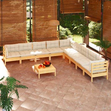 vidaXL 10-delige Loungeset met crèmekleurige kussens, Tuin en Terras, Verzenden, Nieuw, Meer dan 8 zitplaatsen, Loungeset