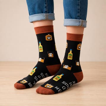 Sokken - Wiskey Print - Bruin Zwart - Katoen - Maat 38-45, Kleding | Dames, Nieuw