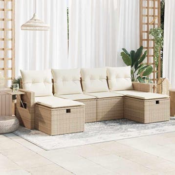 vidaXL 6-delige Loungeset met kussens poly rattan beige, Verzenden, Nieuw, 6 zitplaatsen, Loungeset