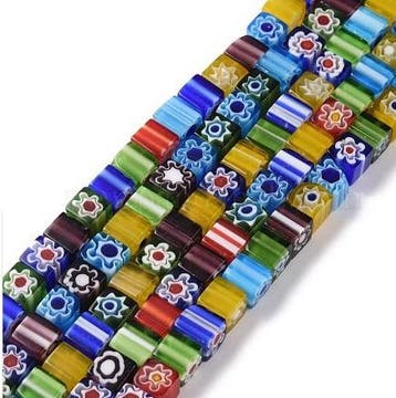 10 x Millefiori glas kralen kubus 8mm gat 1mm (Glaskralen), Ophalen of Verzenden, Nieuw, Kraal