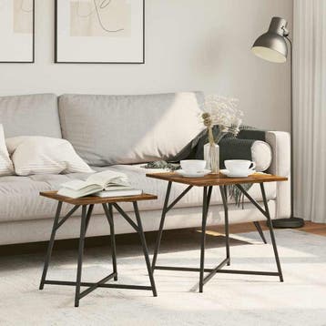 vidaXL Bijzettafelset 2 pcs Gerookt Eiken en Zwart, Huis en Inrichting, Tafels | Bijzettafels, Verzenden, Nieuw