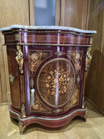 Dressoir - Verguld brons, Hout, Wit metaal, Satijnhout -