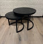Salontafel rond set van 2 - zwart mangohout (op voorraad), Huis en Inrichting, Tafels | Salontafels, Industrieel en vintage, 50 tot 100 cm