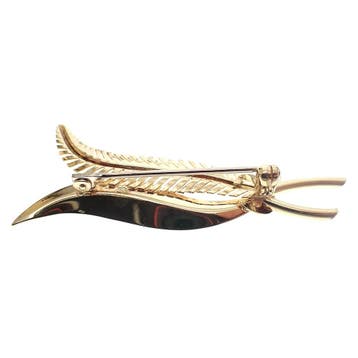 Gouden broche van twee veren, Ophalen of Verzenden, Gebruikt, Overige kleuren, Goud