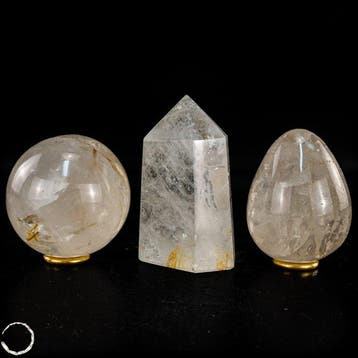 Natuurlijk kwarts-set – bol, obelisk en ei met fascinerende, Verzamelen