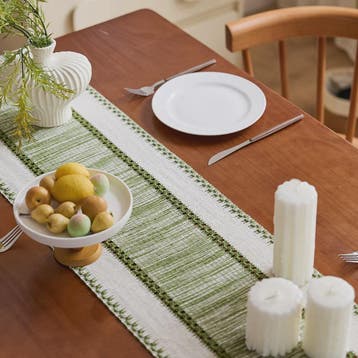 Groene Boho Tafel Runner met Franjes - Handgeweven - Rustiek, Watersport en Boten, Verzenden