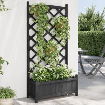 vidaXL Plantenbak met latwerk 75x35x150 cm massief vurenhout, Verzenden, Nieuw, Hout