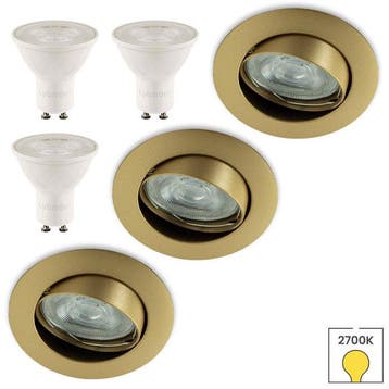 Set van 3 inbouwspots Lucca mat goud + LED spots GU10, Huis en Inrichting, Lampen | Spots, Verzenden, Nieuw, Overige typen
