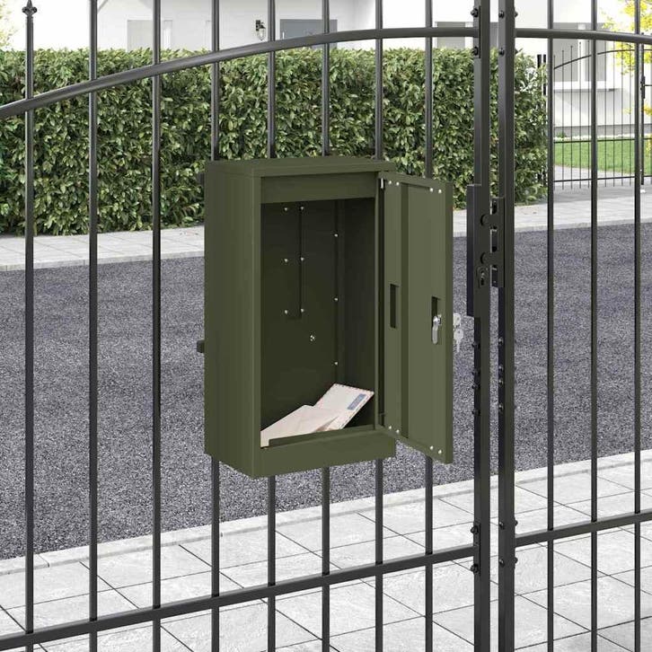 vidaXL Brievenbus met opslag met slot Olijfgroen 30 x 20 x, Tuin en Terras, Brievenbussen, Nieuw, Verzenden