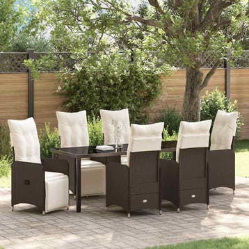 vidaXL Tuin eettafelset 7 st Bruin poly rattan, Verzenden, Nieuw, 7 zitplaatsen