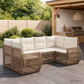 vidaXL Tuinbankenset 6 st 6-Aantal zitplaatsen Beige en, Verzenden, Nieuw, 6 zitplaatsen