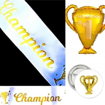 3-delige set Champion goud met sjerp, XL folie ballon en but, Verzenden, Nieuw, Overige typen