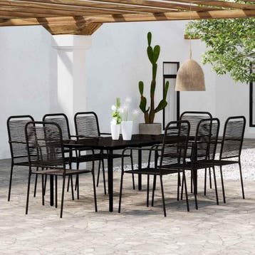 vidaXL 9-delige Tuinset zwart, Verzenden, Nieuw, 8 zitplaatsen, Rvs