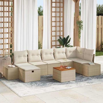 vidaXL Tuinbankenset 8 st Beige Poly riet, Verzenden, Nieuw, Rotan, 8 zitplaatsen