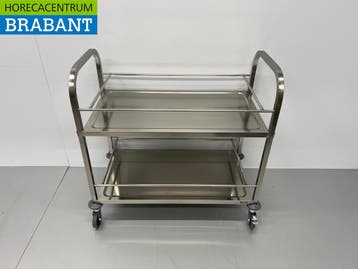 RVS Serveerwagen Dienwagen 2 lagen 95 cm Horeca, Ophalen of Verzenden, Nieuw in verpakking