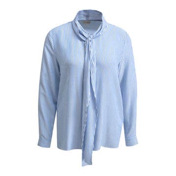 Milano Italy • gestreepte blouse met linten • 36, Maat 36 (S), Verzenden, Blauw, Milano Italy
